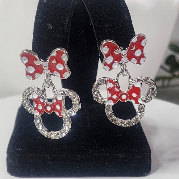 Jewelry - Silver and Red Bow Mouse Earrings